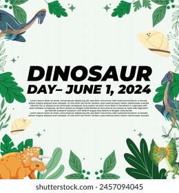 Dinosaur Day - June 1, 2024, an interesting design, can be used on all social media platforms, beautiful color combinations, get now for the first purchase.