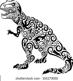 Dinosaur decorative ornament. animal drawing with floral ornament decoration, for tattoo or symbol design