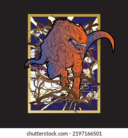 dinosaur design illustration with japanese style background