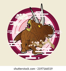 dinosaur design illustration with japanese style background