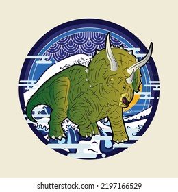 dinosaur design illustration with japanese style background
