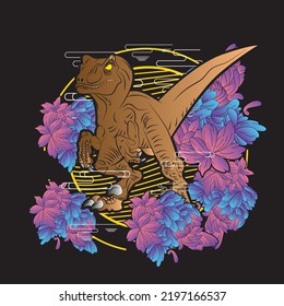 dinosaur design illustration with japanese style background