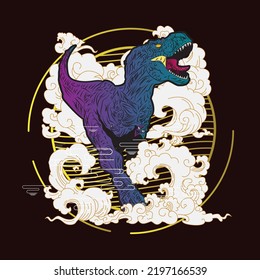 dinosaur design illustration with japanese style background