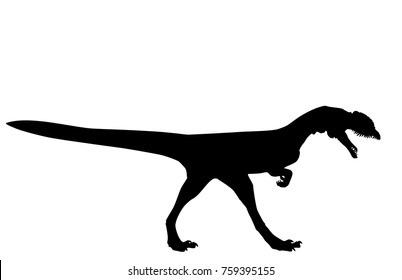 Dinosaur Dilophosaurus wetherilli black silhouette on white background, vector, eps 10