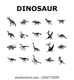 dinosaur dino animal cute icons set vector. jurassic rex, tyrannosaurus monster, funny prehistoric triceratops, nature fossil, forest dragon dinosaur dino animal cute glyph pictogram Illustrations