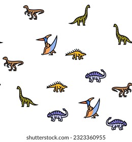 dinosaur dino animal cute vector seamless pattern thin line illustration