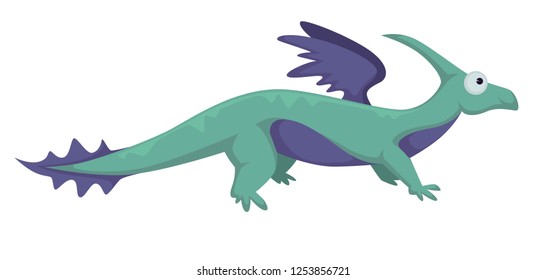 Dinosaur dino prehistoric animal vector isolated illustration. Generation of beasts, monsters with tails and wings, creature breathing with fire. Reptile brontosaurus realistic creature