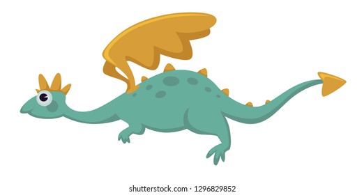 Dinosaur dino prehistoric animal vector isolated illustration. Generation of beasts, monsters with tails and wings, creature breathing with fire. Reptile brontosaurus realistic creature