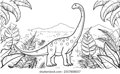 A Dinosaur Diplodocus Illustration Suitable For Any Graphic Design Project Such As Coloring Books And Education