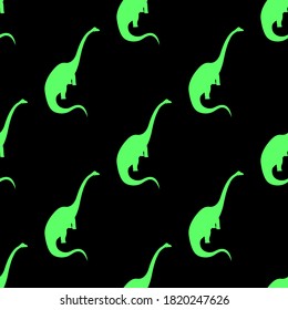 dinosaur diplodocus silhouette, seamless pattern, vector illustration