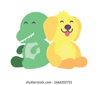 dinosaur and dog on white background, baby toys vector illustration design