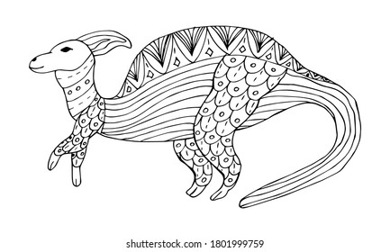 Dinosaur. Doodle coloring page. Stock vector illustration.