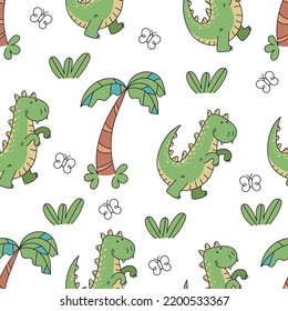 Dinosaur doodle simple line animal seamless endless pattern background cover abstract concept. Graphic design cartoon illustration