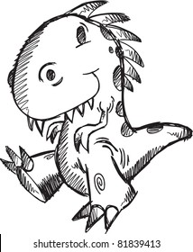 Ilustración de vectores de dibujos animados de dibujos de Doodle de Dinosaurios