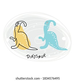 Dinosaur, dragon hand-drawn. Black line on a white background. Scandinavian style cartoon animals for t-shirt printing, textile, patch, baby product, pillow, gift. Doodle. Vector illustration. Sketch.