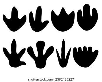 Dinosaur or dragon tracks. Black silhouette.
