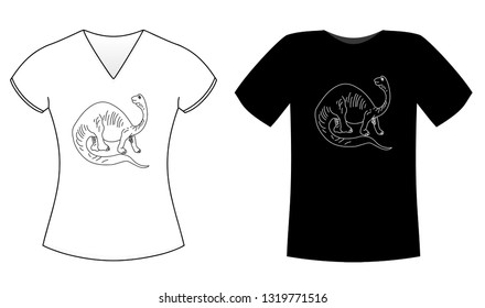 Dinosaur Drawing for Kids - T Shirt design concept for both male and female with dark and white background 