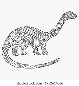 dinosaurio dibujado con líneas abstractas para colorear sobre fondo blanco, vector