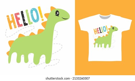Dinosaur drawn cartoon tshirt design concept