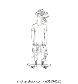 dinosaur dressed up in grunge style, furry art illustration, fashion animals