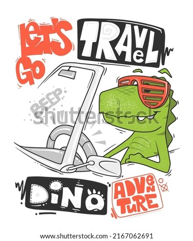 Dinosaur a drive in a convertible. vector shirt print design.