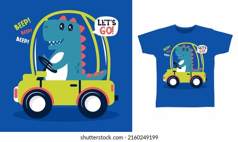 Dinosaur driver cartoon tshirt art designs