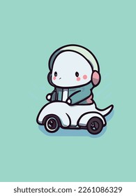 dinosaurio conduce un auto