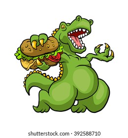 dinosaur eating hamburger