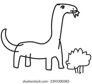 A dinosaur eats bushes alone.