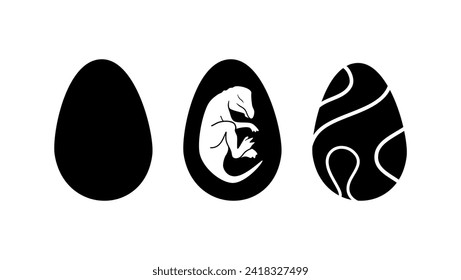 Dinosaur egg, black isolated silhouette