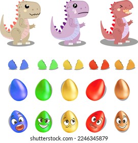 Dinosaur with egg cartoon game asset pack