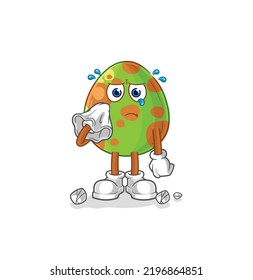 the dinosaur egg cry with a tissue. cartoon mascot vector