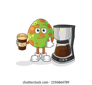 the dinosaur egg drinking coffee illustration. character vector