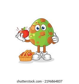 the dinosaur egg eating an apple illustration. character vector