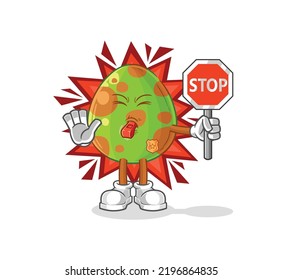 the dinosaur egg holding stop sign. cartoon mascot vector