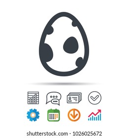 Dinosaur egg icon. Birth symbol. egg concept. Statistics chart, chat speech bubble and contacts signs. Check web icon. Vector
