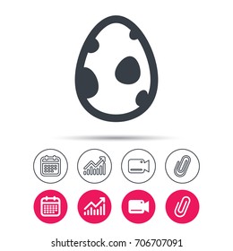 Dinosaur egg icon. Birth symbol. egg concept. Statistics chart, calendar and video camera signs. Attachment clip web icons. Vector