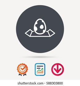 Dinosaur egg icon. Location map symbol. egg concept. Report document, award medal with tick and new tag signs. Colored flat web icons. Vector