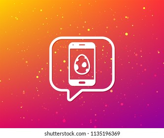 Dinosaur egg icon. Smartphone device symbol. Dino egg concept. Soft color gradient background. Speech bubble with flat icon. Vector