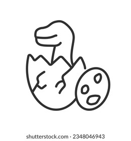 A dinosaur in an egg, linear icon. Hatched from an egg. Line with editable stroke