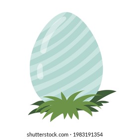 Dinosaur egg on the grass. Little dinosaur's birthday. Bright children's print. Vector illustration on a white background