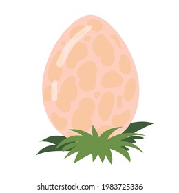 Dinosaur egg on the grass. Little dinosaur's birthday. Bright children's print. Vector illustration on a white background