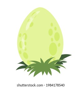 Dinosaur egg on the grass. Little dinosaur's birthday. Bright children's print. Vector illustration on a white background