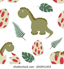 Dinosaur egg pattern, kids pattern for textile, green, red, cute dino