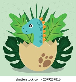 dinosaur in egg shell cartoon design