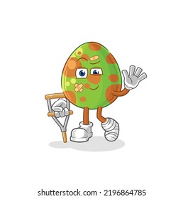 the dinosaur egg sick with limping stick. cartoon mascot vector