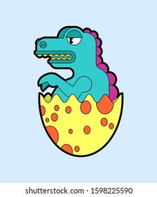 Dinosaur in egg. Small dyno in shell. Cartoon vector illustration
 

