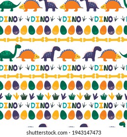 Dinosaur with eggs and bones jurassic baby seamless pattern