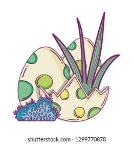dinosaur eggs with bush scene
