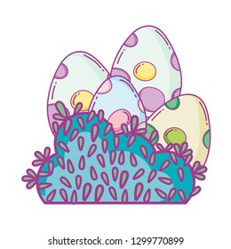 dinosaur eggs with bush scene